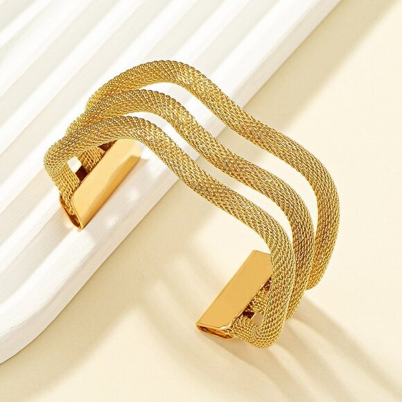 3 Layer Gold Bangle Bracelet - Picture 3 of 3